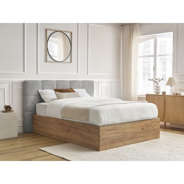 Sivi podstavljeni tapecirani/od iverice bračni krevet s prostorom za odlaganje s podnicom 180x200 cm Kumo – Bobochic Paris-image-4