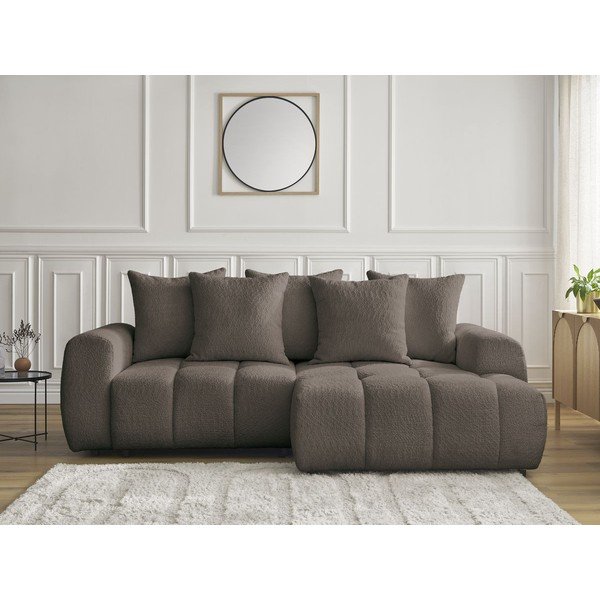 Smeđa sklopiva/s prostorom za odlaganje kutna garnitura od bouclé tkanine (s desnim kutom/s ležaljkom) Roxelane – Bobochic Paris-image-1