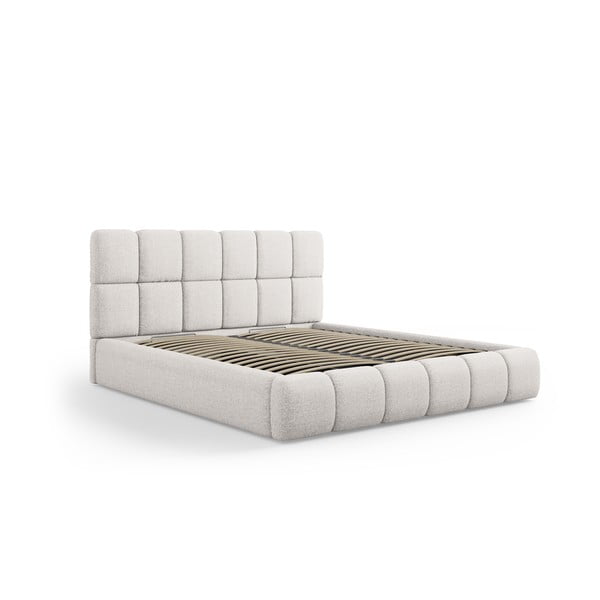 Svijetlo sivi tapecirani bračni krevet s prostorom za pohranu s podnicom 200x200 cm Bellis – Micadoni Home