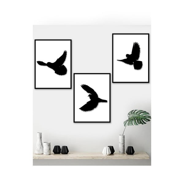 Set od 3 postera u crnom okviru Kate Louise Birds, 15 x 20 cm