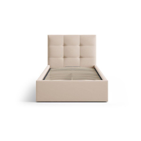 Svjetlo smeđi tapecirani krevet s prostorom za odlaganje s podnicom 90x200 cm Phaedra – Micadoni -image-3