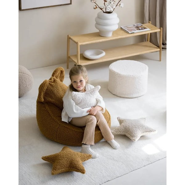 Smeđi dječji jastuk za sjedenje od bouclé tkanine Star – Wigiwama-image-1