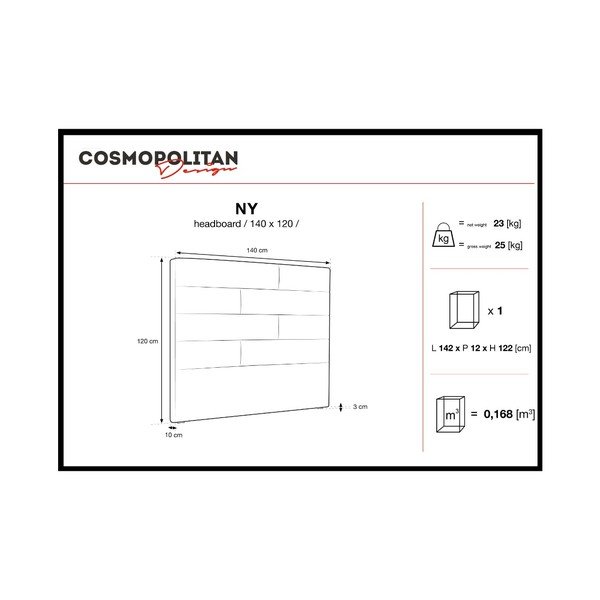 Crno uzglavlje Cosmopolitan Design New York, širine 140 cm-image-4