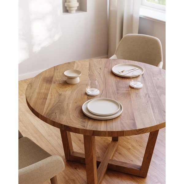Okrugli blagovaonski stol od masivnog bagrema u prirodnoj boji ø 120 cm Nahla – Kave Home-image-1