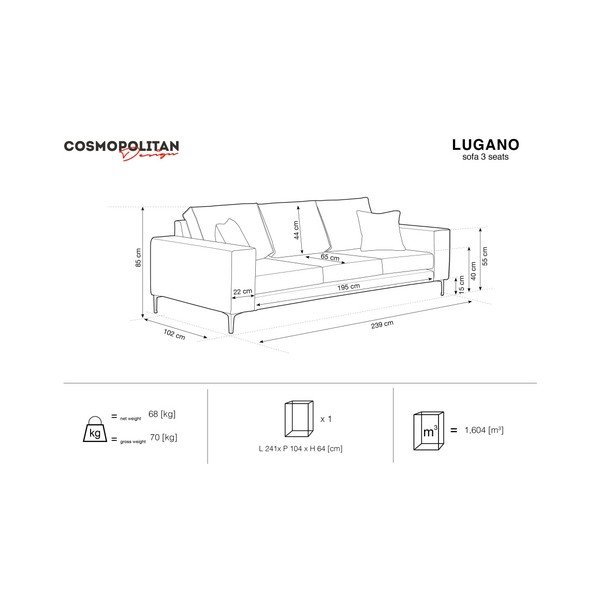 Puderasto roza kauč Cosmopolitan Design Lugano, 239 cm-image-4
