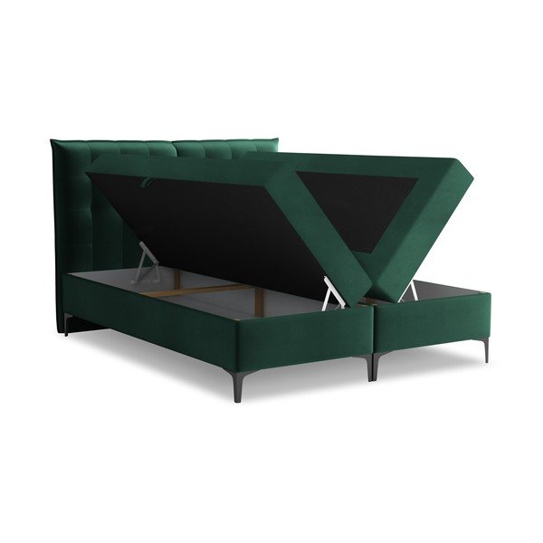 Tamno zeleni boxspring krevet s prostorom za odlaganje 160x200 cm Mikana – Makamii-image-1