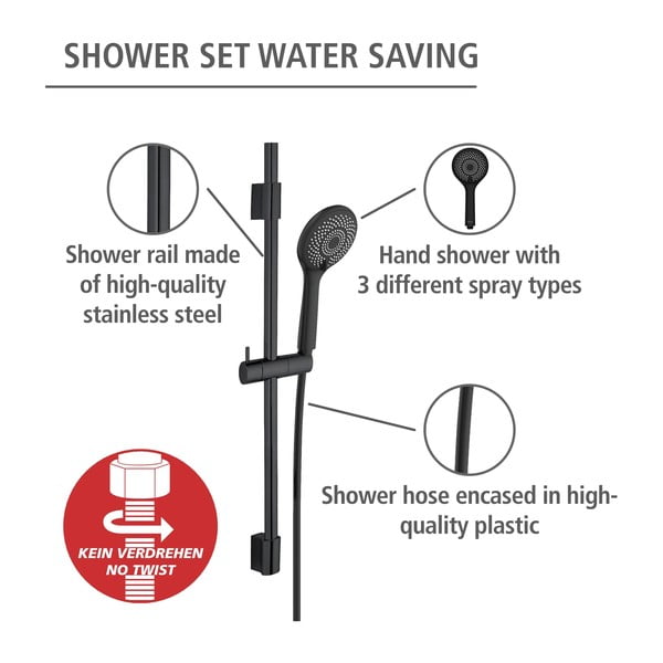 Crni tuš set od nehrđajućeg čelika 70 cm Water Saving - Wenko-image-4