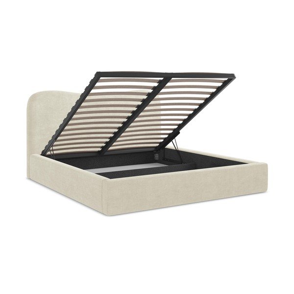 Bež tapecirani bračni krevet s prostorom za odlaganje s podnicom 140x200 cm Kahai – Makamii-image-3