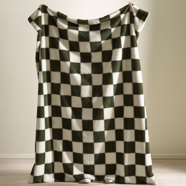 Bijela/zelena deka 130x170 cm Cosy Soft Checkerboard – Catherine Lansfield-image-1