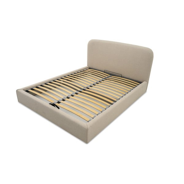 Bež tapecirani bračni krevet s prostorom za odlaganje s podnicom 140x190 cm Sea – Scandic-image-4