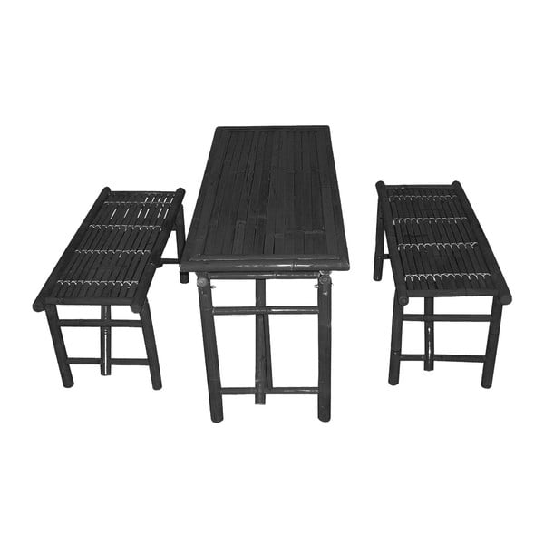 Garnitura crnog stola i 2 klupe od bambusa Leitmotiv