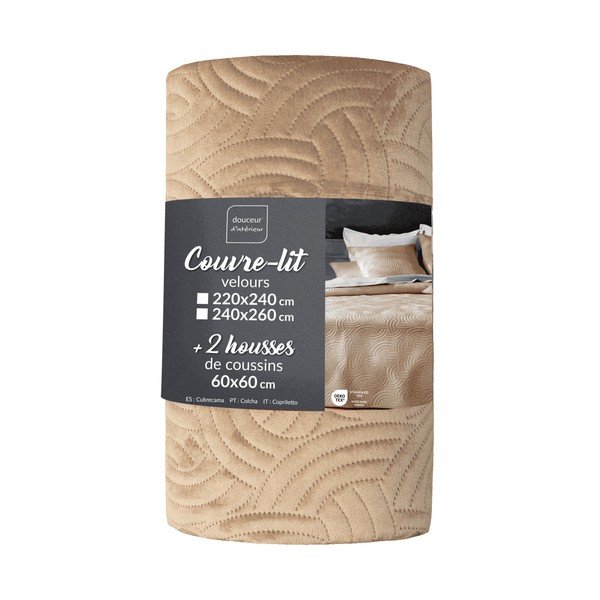 Svjetlo smeđi set prekrivača i jastučnice od samta 240x260 cm Solange – douceur d'intérieur