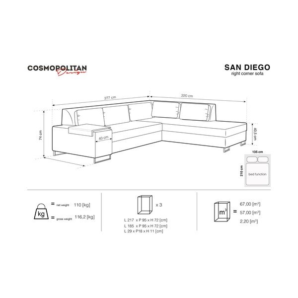 Cosmopolitan Design San Diego zeleni kauč na razvlačenje, desni kut-image-2