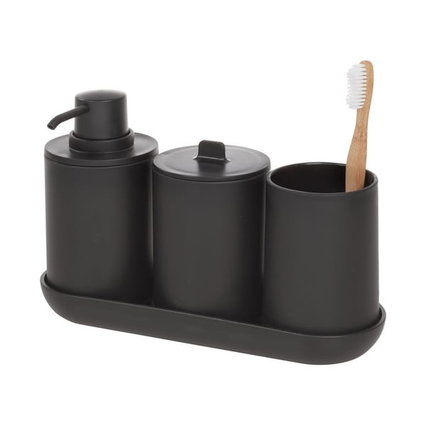 Crni set dozatora sapuna i 2 kupaonske šalice iDesign Cade, 355 ml-image-2