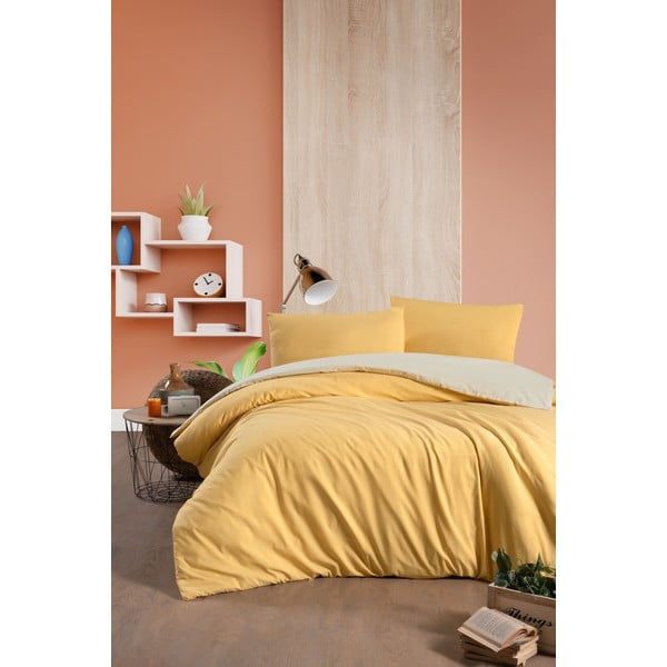 Žuto-krem pamučna posteljina za bračni krevet/s produženom plahtom  200x220 cm - Mila Home-image-1