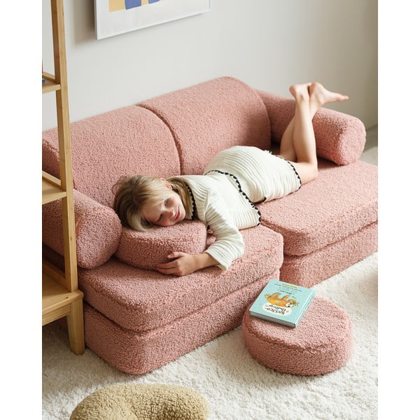 Ružičasti dječji kauč od bouclé tkanine 132 cm Settee – Wigiwama-image-2