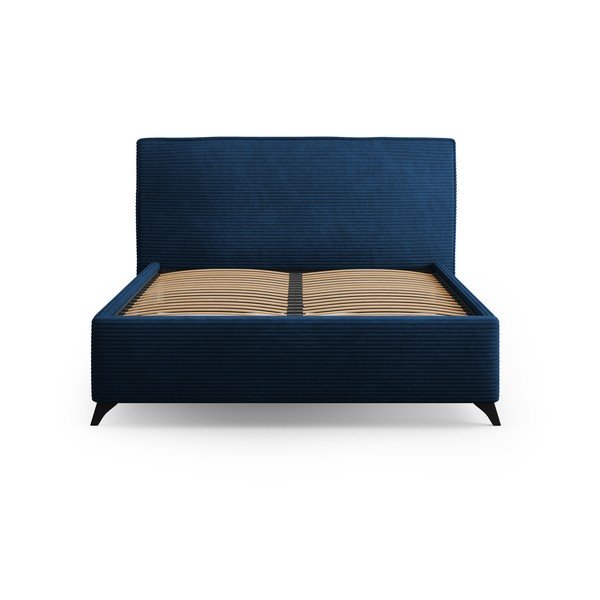 Tamno plavi tapecirani bračni krevet s prostorom za pohranu s podnicom 160x200 cm Malou – Milo Casa-image-2