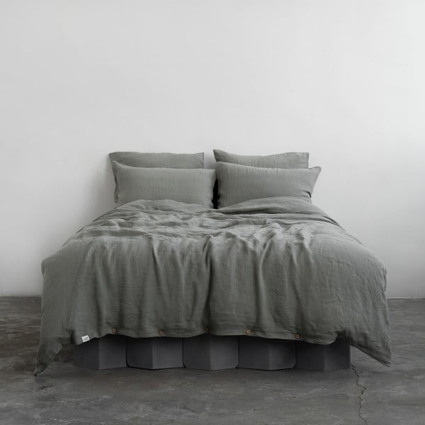 Kaki zelena lanena posteljina za krevet za jednu osobu 140x200 cm – Linen Tales