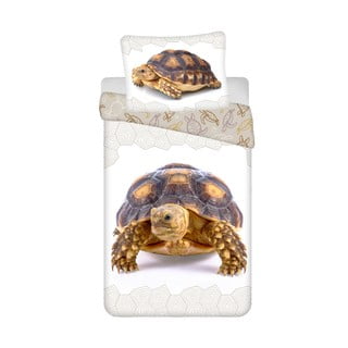 Bijela/smeđa pamučna dječja posteljina za krevet za jednu osobu 140x200 cm Tortoise – Jerry Fabrics
