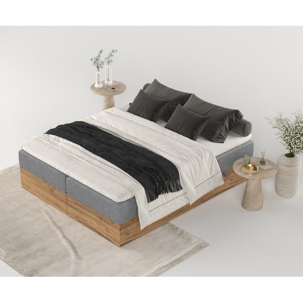 Sivi/u prirodnoj boji boxspring krevet s prostorom za pohranu 200x200 cm Faro – Maison de Rêve-image-3