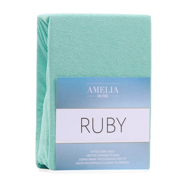 Mat zelena plahta s gumicom s visokim udjelom pamuka AmeliaHome Ruby, 80/90 x 200 cm-image-2