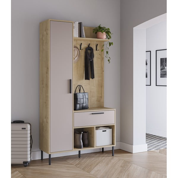 Krem/u prirodnoj boji set za hodnik u dekoru hrasta 108x195x35 cm Heidy – Marckeric-image-1