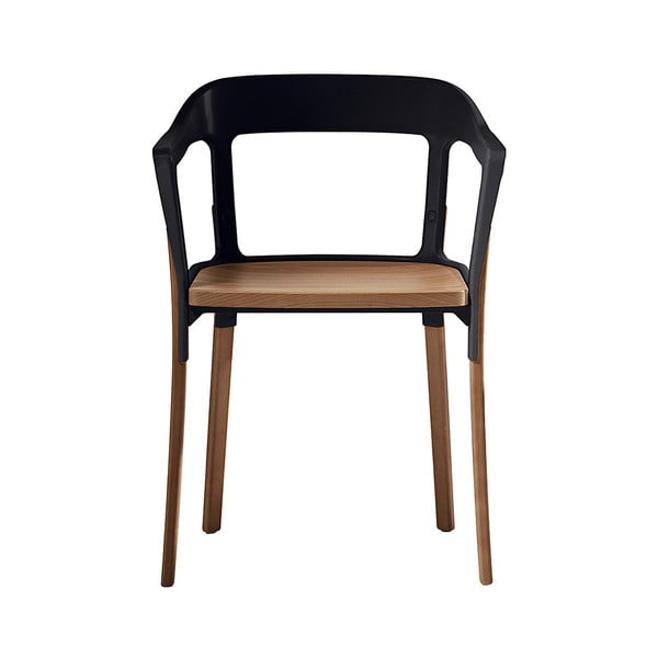 Crna stolica s nogicama od punog bukve Magis Steelwood