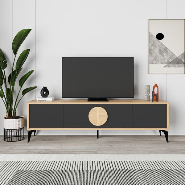 Crna/u prirodnoj boji TV komoda u dekoru hrasta 180x51 cm Vae – Marckeric-image-4