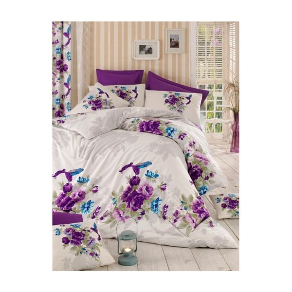 Ljubičasta posteljina za bračni krevet Jeannine, 200 x 220 cm
