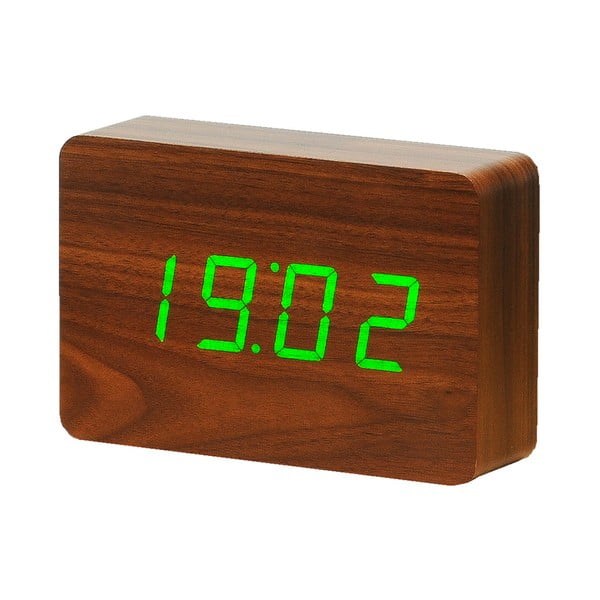Tamnosmeđa budilica sa zelenim LED zaslonom Gingko Brick Click Clock