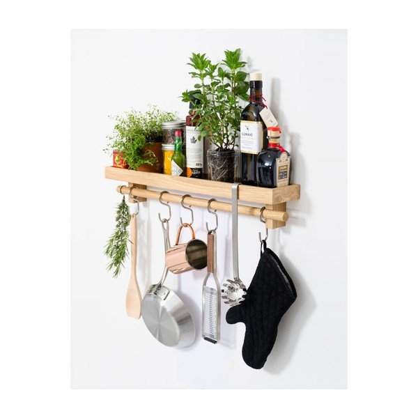 Polica s vješalicom za kuhinjske alate od hrasta Wireworks-image-2