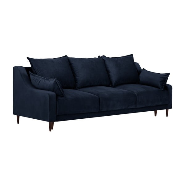 Tamnoplavi baršunasti kauč na razvlačenje s prostorom za odlaganje Mazzini Sofas Freesia, 215 cm