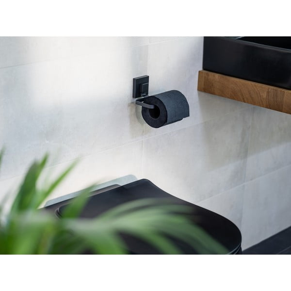 Crni samoljepljiv držač toaletnog papira od nehrđajućeg čelika Quadro – Wenko-image-4