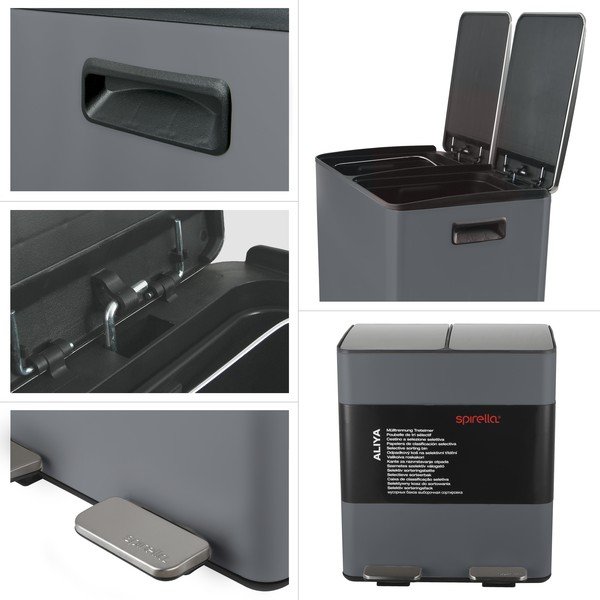 Tamno siva željezna kanta za smeće 2x20 l za odvojeni otpad/s pedalom   Aliya – Spirella-image-2