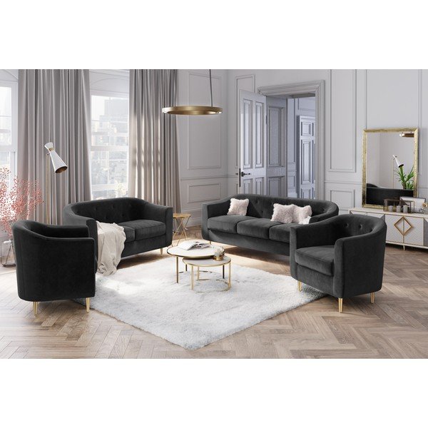 Tamno siva baršunasta fotelja Kooko Home Corde-image-1