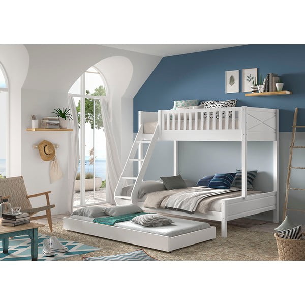 Bijeli dječji krevet od masivnog bora na kat s prostorom za pohranu 140x200/90x200 cm SCOTT – Vipack-image-1