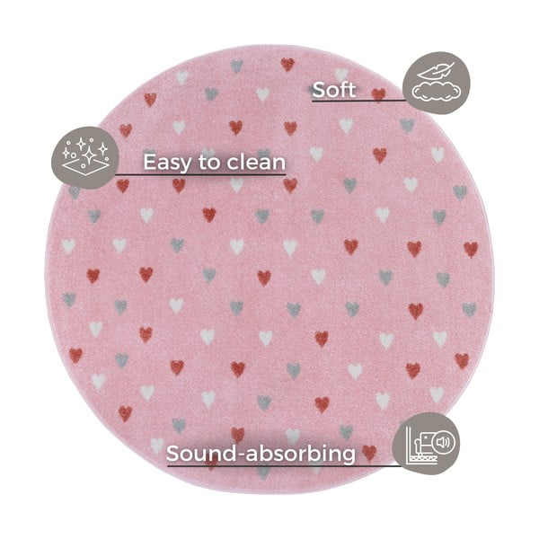 Ružičasti dječji tepih ø 100 cm Little Hearts – Hanse Home-image-4