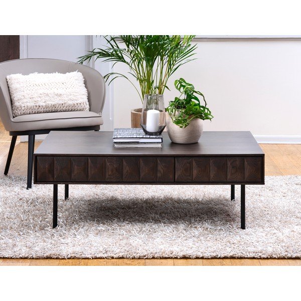 Tamno smeđi stolić za kavu s pločom stola u dekoru hrasta 71x117 cm Latina – Unique Furniture-image-1
