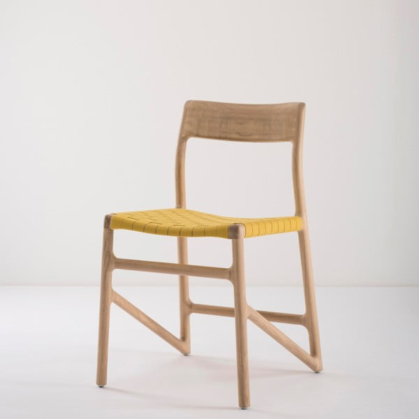 Blagovaona stolica od punog hrasta sa žutim sjedištem Gazzda Fawn