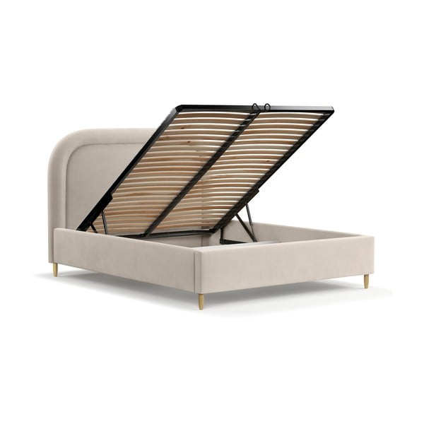 Bež tapecirani bračni krevet s prostorom za pohranu s podnicom 180x200 cm Mija – Maison de Rêve-image-3