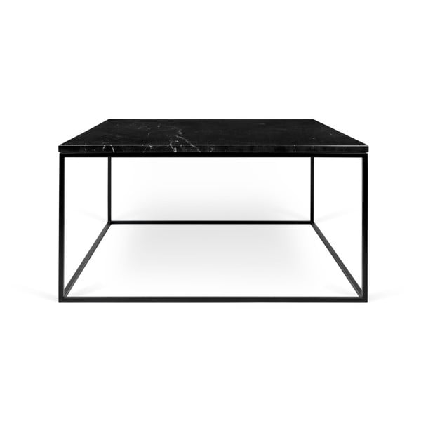 Crni mramorni stolić za kavu s crnim nogama TemaHome Gleam, 75 x 75 cm