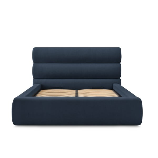 Tamno plavi tapecirani bračni krevet s prostorom za pohranu s podnicom 160x200 cm Jagna – Bobochic Paris-image-3