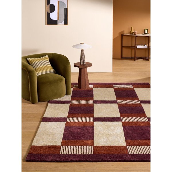 Bordo/krem ručno rađen tepih od recikliranih vlakna 120x170 cm Franka – MADE-image-1