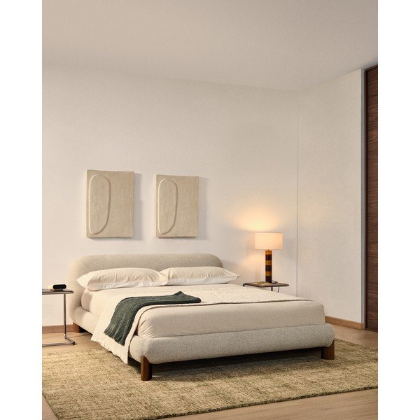 Bež tapecirani bračni krevet bez podnice 160x200 cm Odina – Kave Home-image-1