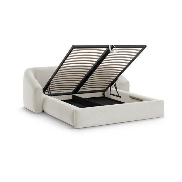 Bež tapecirani bračni krevet s prostorom za odlaganje s podnicom 200x200 cm Campi – Cosmopolitan Design-image-1