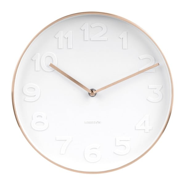 Zidni sat s detaljima u bakrenoj boji Karlsson Mr. Bijela, ⌀ 28 cm