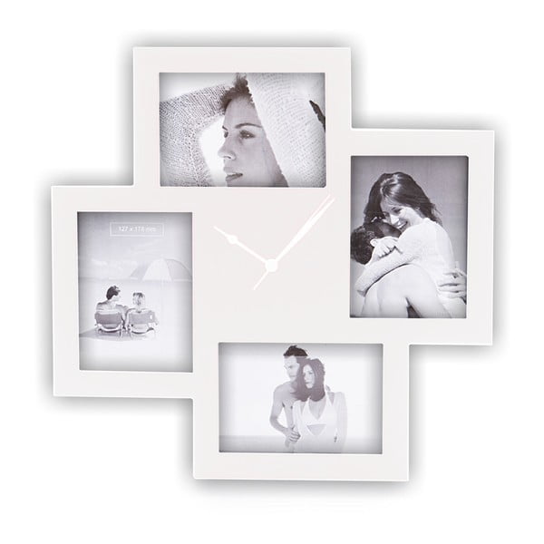 Bijeli zidni sat s okvirom za fotografije Tomasucci Collage