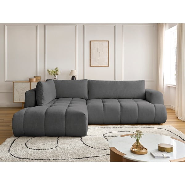 Tamno siva sklopiva/s prostorom za odlaganje kutna garnitura (s lijevim kutom/u obliku slova L) Fuji – Bobochic Paris-image-1