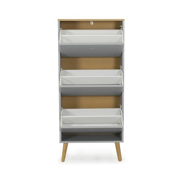 Sivi ormarić za cipele s nogama od hrastovog drva s 3 pregrade Tenzo Dot-image-2