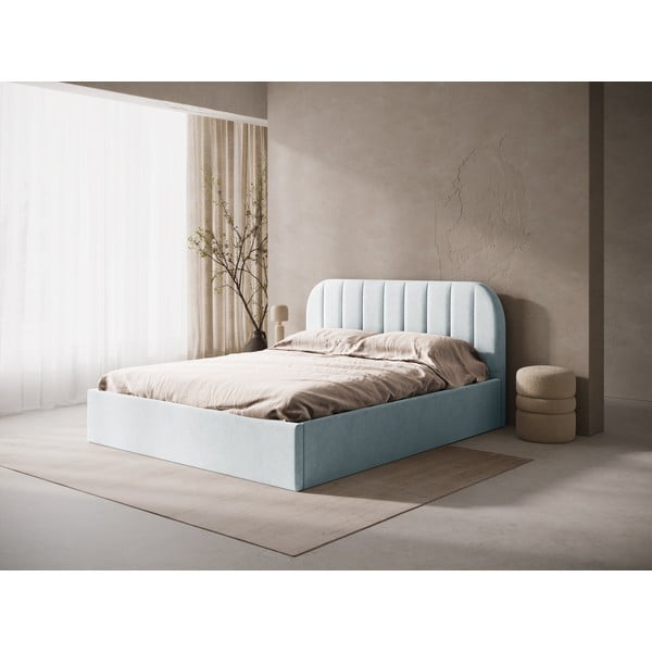 Svijetlo sivi tapecirani bračni krevet s prostorom za odlaganje/bez uzglavlja s podnicom 140x200 cm Susan – Micadoni -image-1